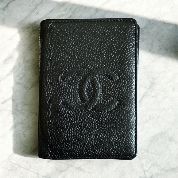Authentic CHANEL Black Caviar Leather Card Holder Pocket Organizer
